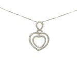 Diamond Double Heart Pendant in White Gold