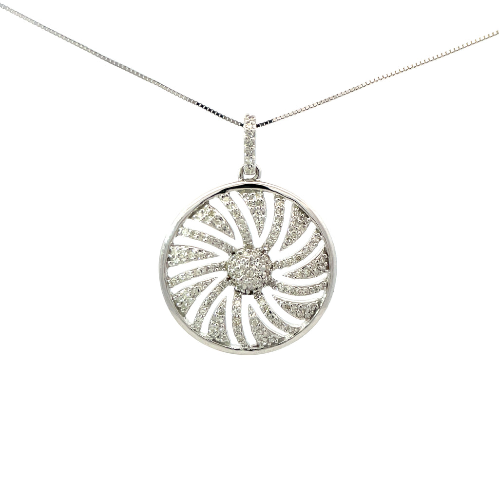 Diamond Circle Swirl Pendant with White Gold