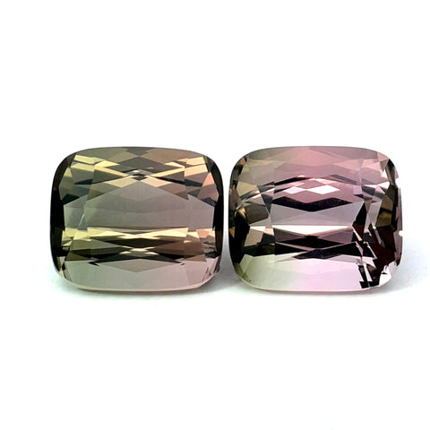 12.96 cts Natural Bi-color Tourmaline Gemstone Pair - Cushion Shape - 24162RGT+D046