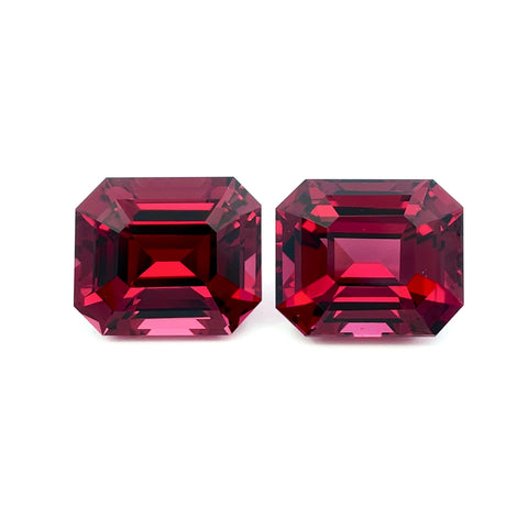 21.15cts Natural Gemstone Purplish Red Rhodolite Garnet Pair - Emerald Cut - 25462RGT