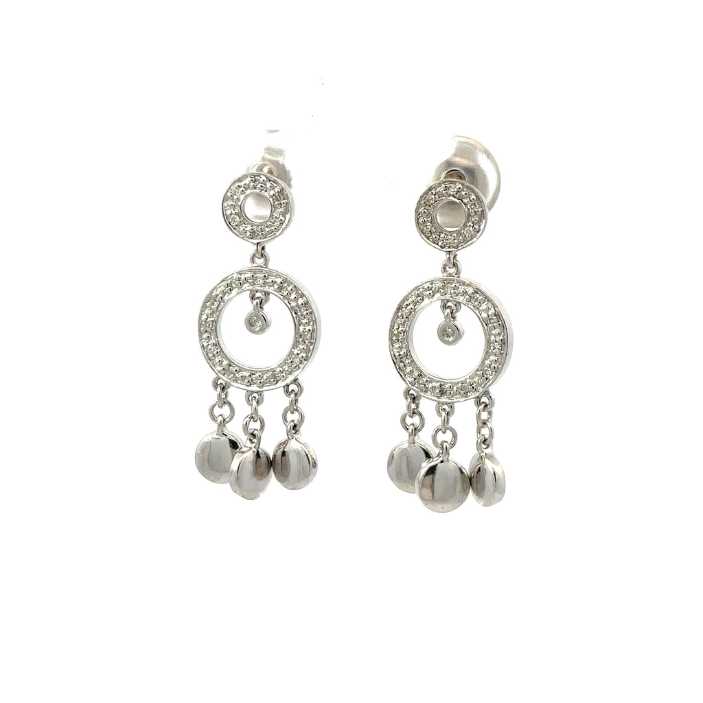 Double Circle Drop Earrings in White Gold with Diamonds