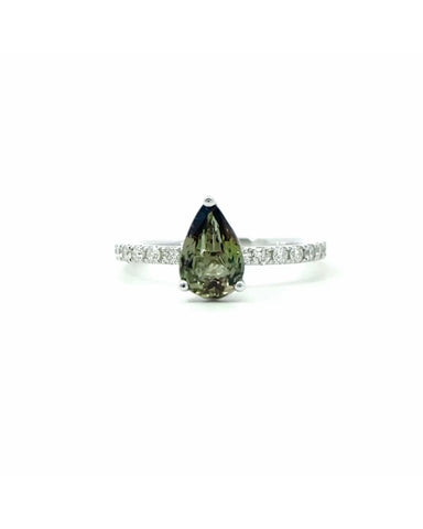 18K White Gold Alexandrite Diamond Engagement Ring - Pear Cut - R24008