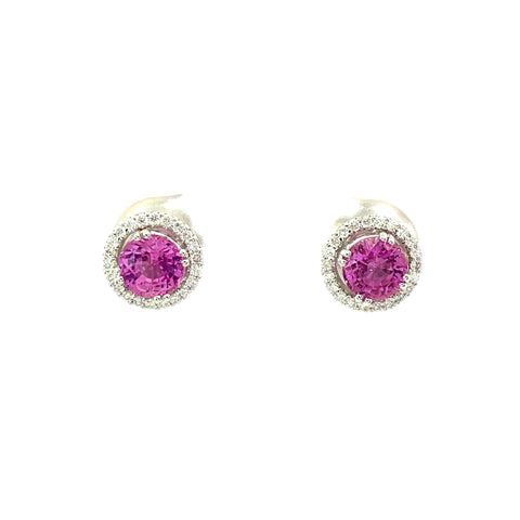 18K White Gold Pink Sapphire And Diamond Earring - Round Shape - E24020