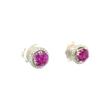 18K White Gold Pink Sapphire And Diamond Earring - Round Shape - E24020