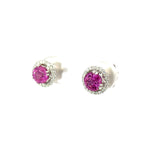 18K White Gold Pink Sapphire And Diamond Earring - Round Shape - E24020