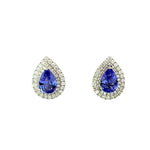 18K White Gold Blue Tanzanite And Diamond Earring - Pear Shape - E24021