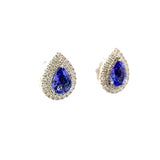 18K White Gold Blue Tanzanite And Diamond Earring - Pear Shape - E24021