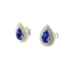 18K White Gold Blue Tanzanite And Diamond Earring - Pear Shape - E24021