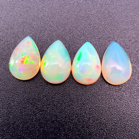 5.39cts Natural Welo White Opal Gemstone 4PCSet - Pear Shape - OPRGT-15