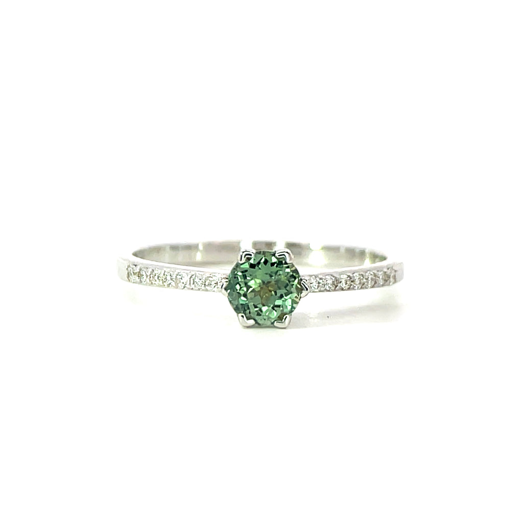 18K White Gold Solitaires Ring With Alexandrite And Diamond Pavé -  Round Cut - R24005