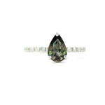 18K White Gold Alexandrite Solitaire Ring with Pavé Diamond - Pear Cut - R24008