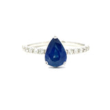 18K White Gold Blue Sapphire And Diamond Engagement Ring - Pear Shape - R24008