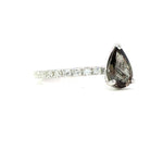 18K White Gold Alexandrite Solitaire Ring with Pavé Diamond - Pear Cut - R24008