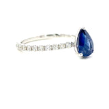 18K White Gold Blue Sapphire And Diamond Engagement Ring - Pear Shape - R24008