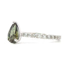 18K White Gold Alexandrite Solitaire Ring with Pavé Diamond - Pear Cut - R24008