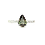 18K White Gold Alexandrite Solitaire Ring With Pavé Diamond - Pear Cut - R24010