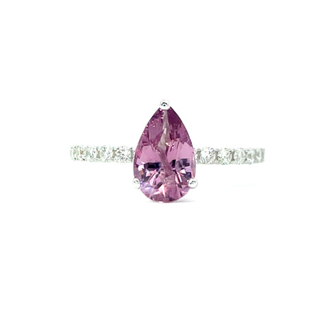 18K White Gold Purple Spinel And Diamond Engagement Ring - Pear Shape - R24010