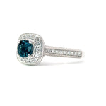 18K White Gold Indicolite Tourmaline And Diamond Engagement Ring - Round Cut - R24012