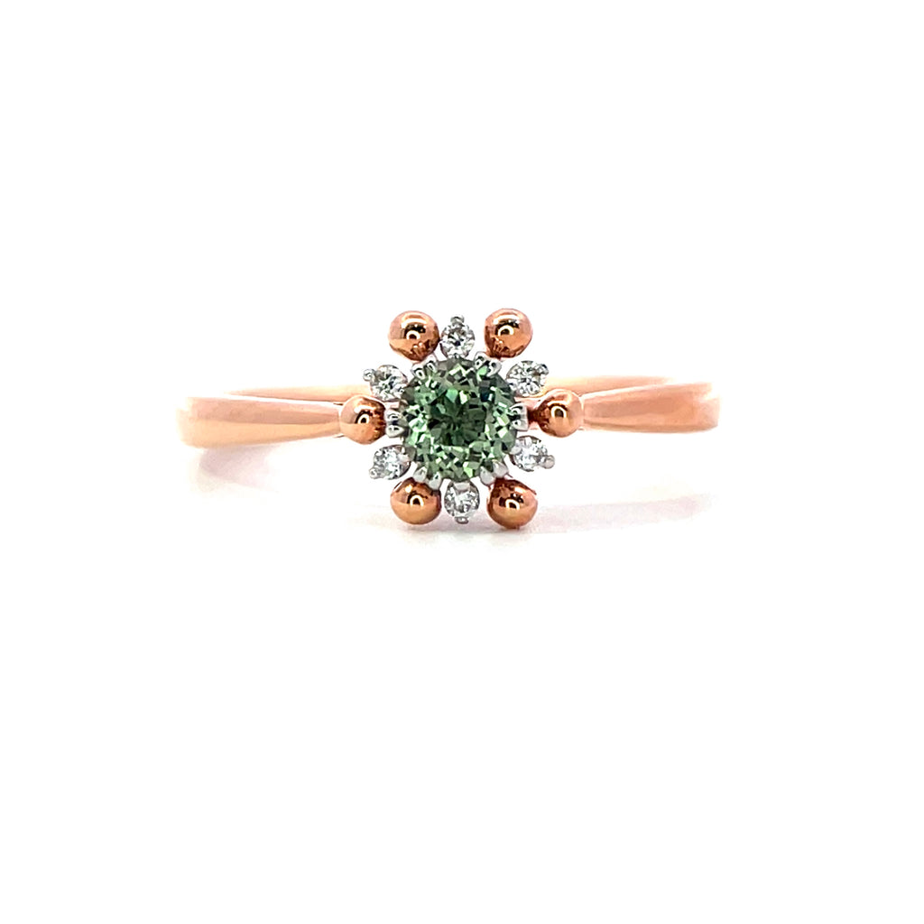 18K Pink Gold Alexandrite And Diamond Engagement Ring - Round Cut - R24019