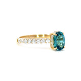 18K Yellow Gold Indicolite Tourmaline And Diamond Engagement Ring - Oval Cut - R24027