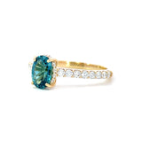 18K Yellow Gold Indicolite Tourmaline And Diamond Engagement Ring - Oval Cut - R24027