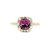 18K Yellow Gold Purple Spinel And Diamond Engagement Ring - Cushion Cut - R24029