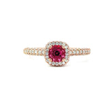 18K Rose Gold Hot Pink Spinel And Diamond Engagement Ring - Round Cut - R24031