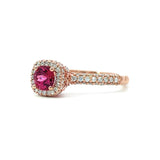 18K Rose Gold Hot Pink Spinel And Diamond Engagement Ring - Round Cut - R24031