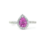 18K White Gold Pink Sapphire And Diamond Engagement Ring - Pear Cut - R24033