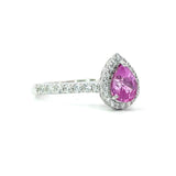 18K White Gold Pink Sapphire And Diamond Engagement Ring - Pear Cut - R24033