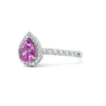 18K White Gold Pink Sapphire And Diamond Engagement Ring - Pear Cut - R24033