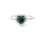 18K White Gold Teal Sapphire And Diamond Engagement Ring - Heart Shape - R24034