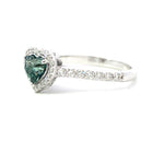 18K White Gold Teal Sapphire And Diamond Engagement Ring - Heart Shape - R24034