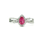 18K White Gold Vivid Pink Spinel And Diamond Engagement Ring - Pear Cut - R24035