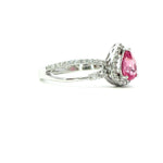 18K White Gold Vivid Pink Spinel And Diamond Engagement Ring - Pear Cut - R24035