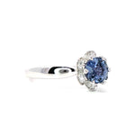 18K White Gold Blue Sapphire And Diamond Engagement Ring - Round Shape - R24039