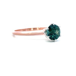 18K Pink Gold Teal Sapphire Engagement Ring - Round Cut - R24040